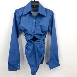 URTE KAT Women's Draped  Shirt Open Back Bodysuit Small Baby Blue NWT